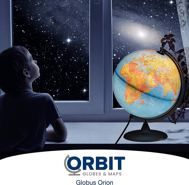 ORBIT GLOBES & MAPS - Leuchtglobus - 30cm Globus mit stabilem Standfuss, Kartenbild 2023 physikalisc