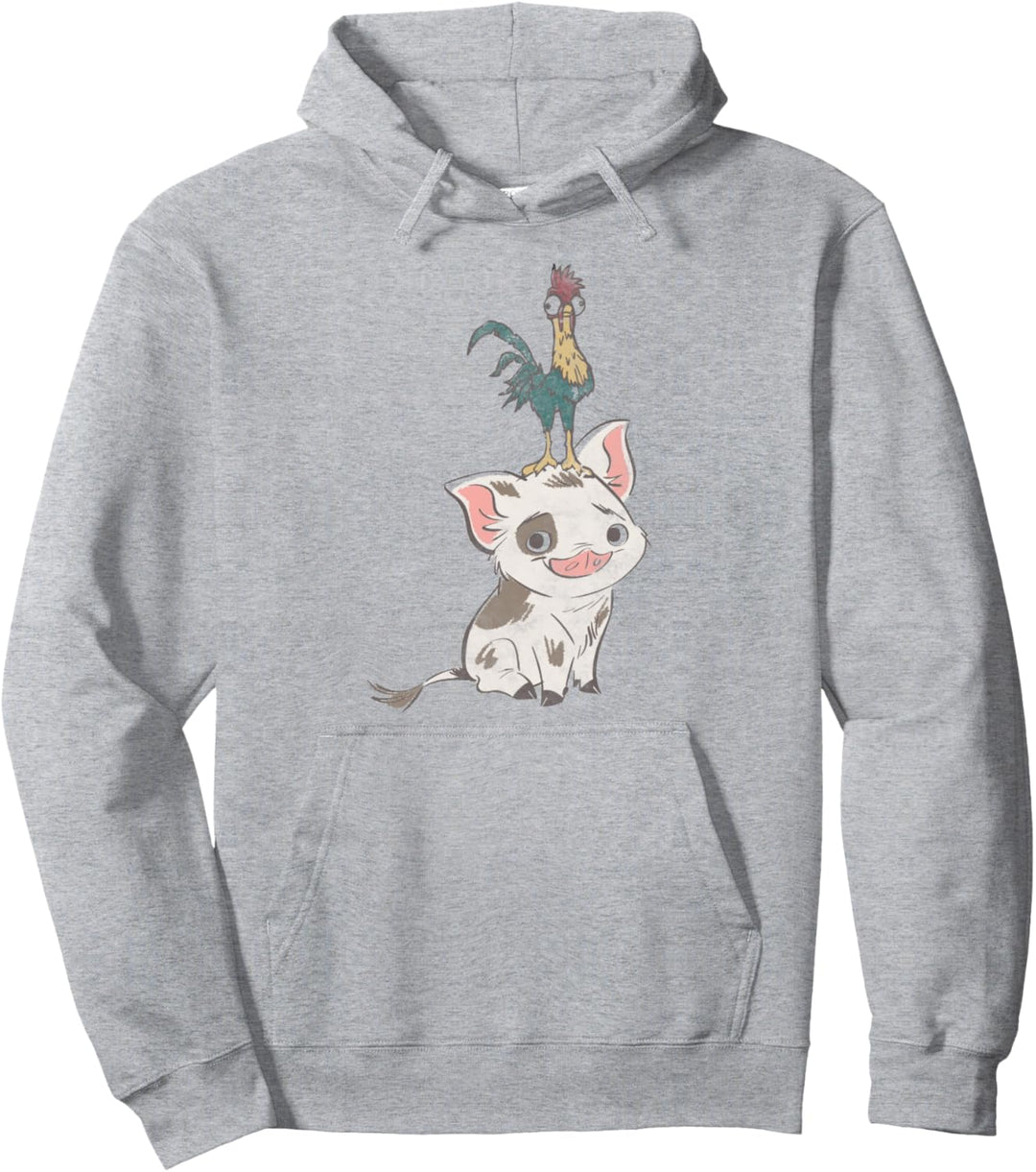 Disney Moana Pua And Hei Hei Distressed Portrait C1 Pullover Hoodie