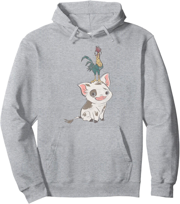 Disney Moana Pua And Hei Hei Distressed Portrait C1 Pullover Hoodie