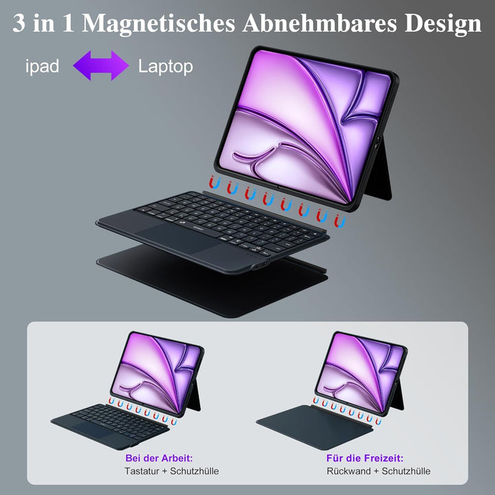 WIWU Hülle mit Tastatur iPad 13 12.9 Zoll 3 in 1 Magnetische Abnehmbare Tastaturhülle Ständer 7 Farb