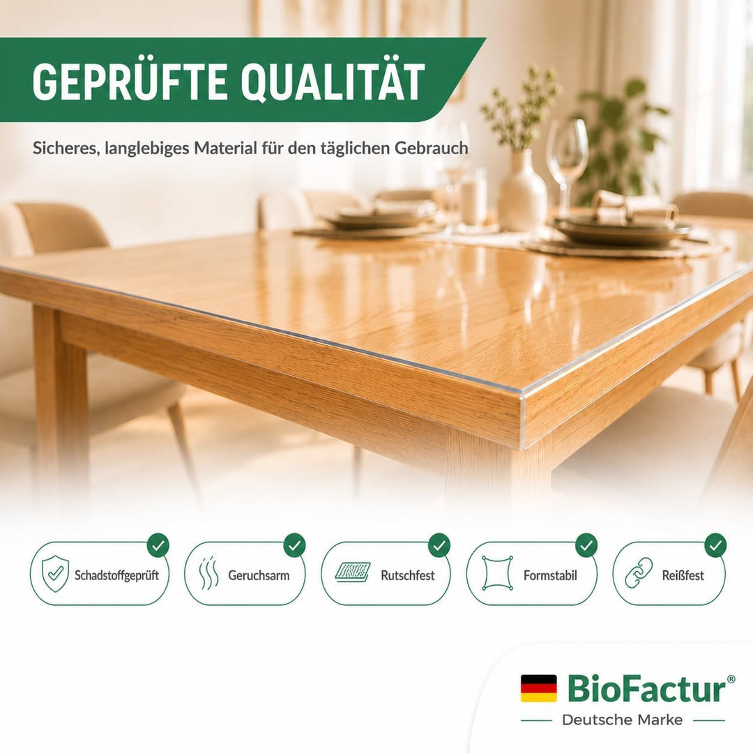 BioFactur Tischfolie transparent nach mass | glasklar durchsichtige tischdecke | 2 mm tischschutz tr