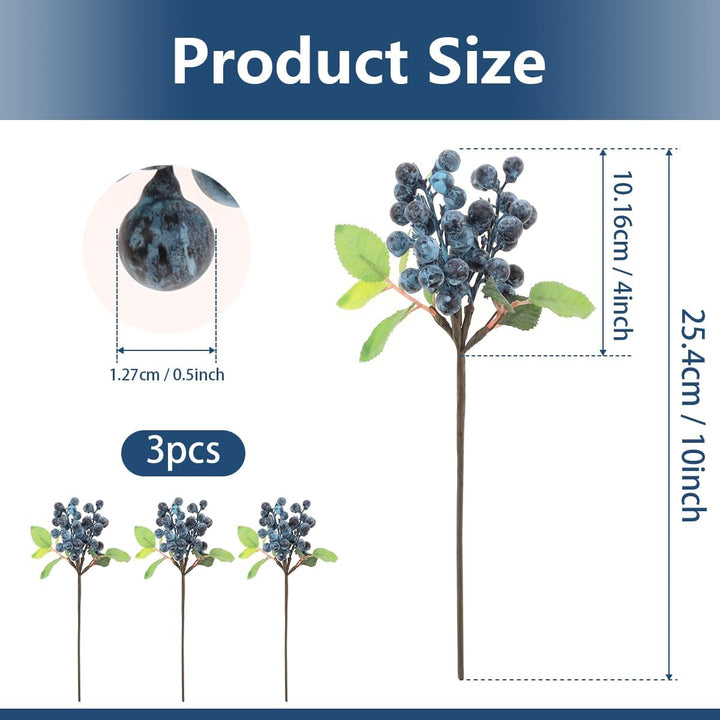 Meiwlong 3 Stück Künstlich BlauBeeren Blumen Gefälschte Schaum Beeren Dekoration Hochzeit Zuhause Pa