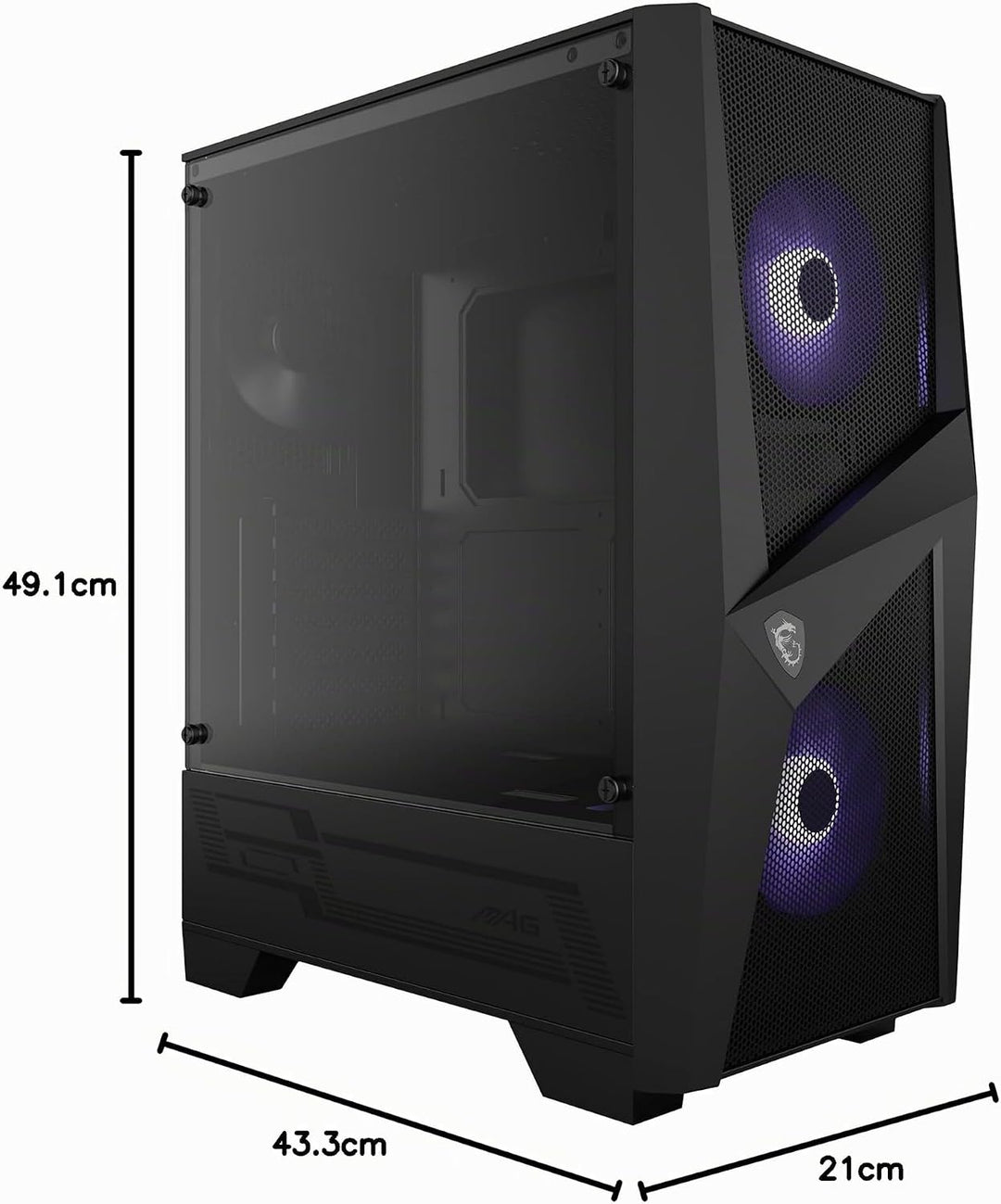 MSI MAG FORGE 100M Mid-Tower ATX Gehäuse (2x USB 3.1 Anschluss, 2x 120mm A-RGB Fan und 1x 120mm Fan