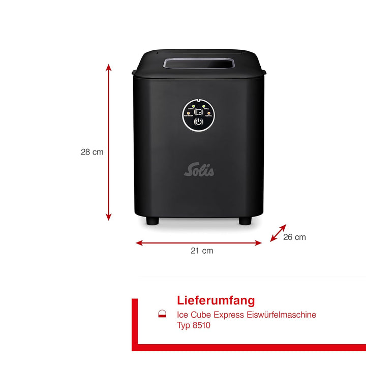 Solis Ice Cube Express Eiswürfelmaschine, 8 Eiswürfel in 8 Minuten, Ice Cube Maker mit einstellbarer