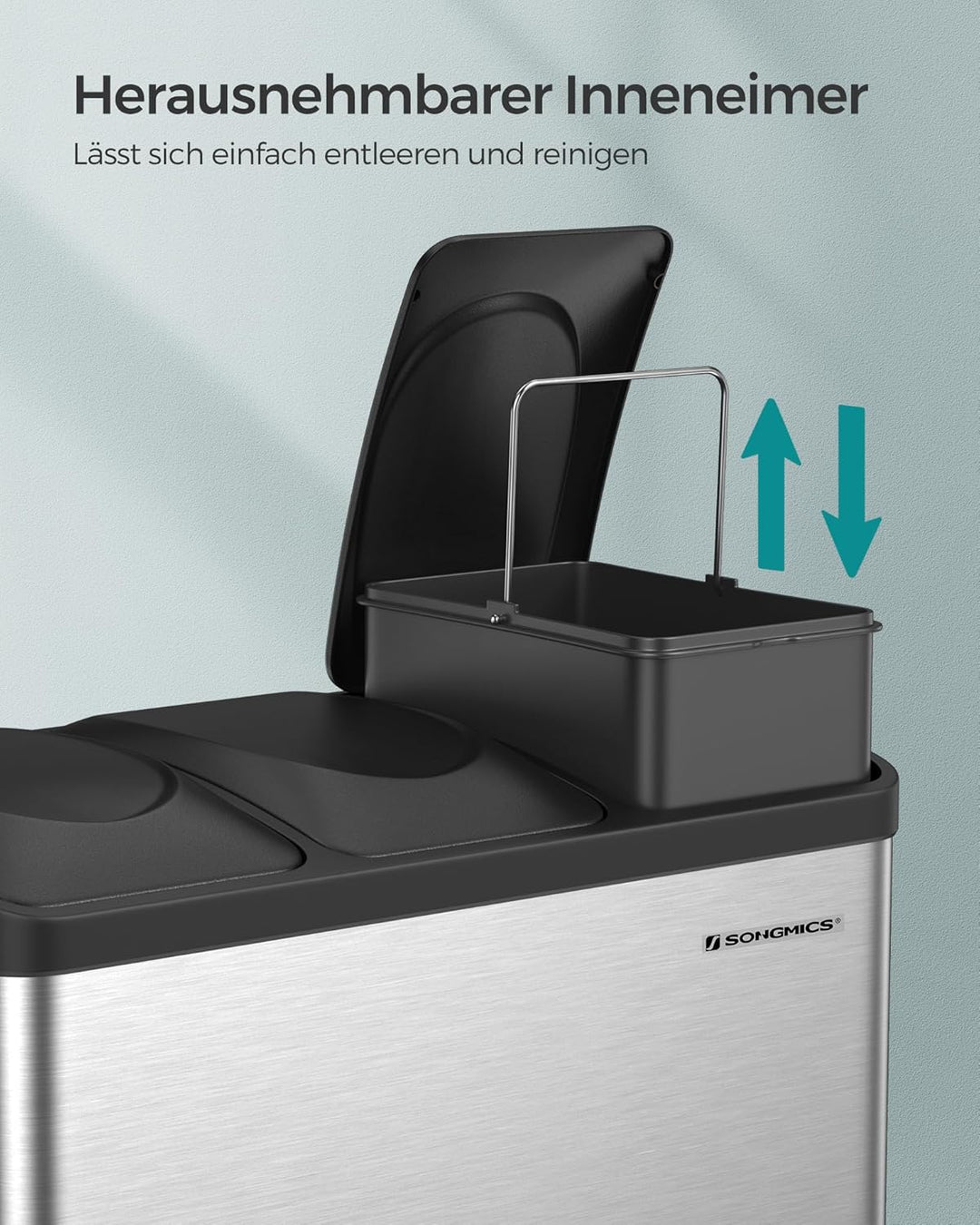 SONGMICS Mülleimer für die Küche, Abfallbehälter, 45 Liter, Abfalleimer mit Inneneimer, Mülltrennsys