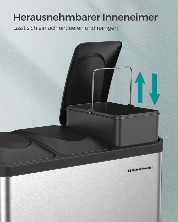 SONGMICS Mülleimer für die Küche, Abfallbehälter, 45 Liter, Abfalleimer mit Inneneimer, Mülltrennsys