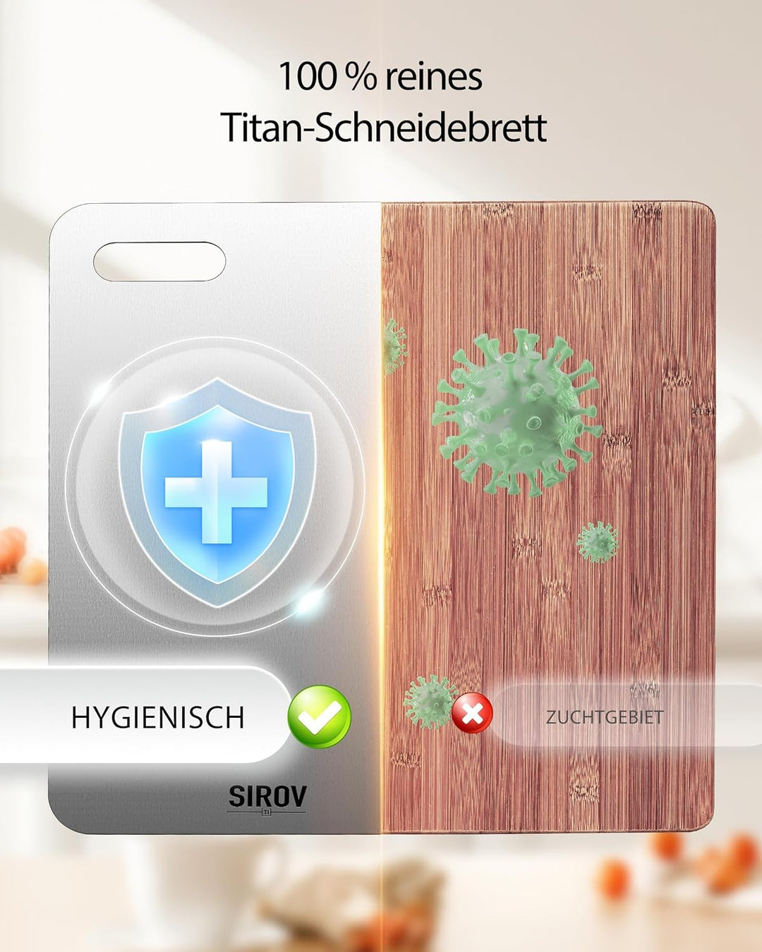 Titan Schneidebrett 100% reines Titan, lebensmittelecht, BPA-frei, doppelseitig, hitzebeständig und