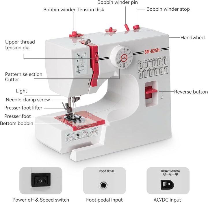 Nähmaschine für Kinder und Anfänger, 12 Stichmuster Overlock Nähmaschine, Portable Mini Sewing Machi
