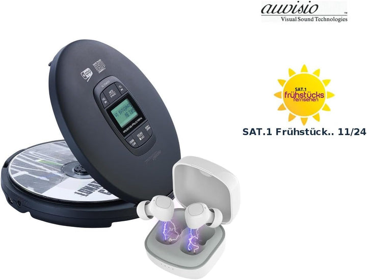 auvisio MP3 CD Player: Tragbarer CD-Player, DAB+ Radio, Bluetooth und In-Ear-Stereo-Headset (Portabl