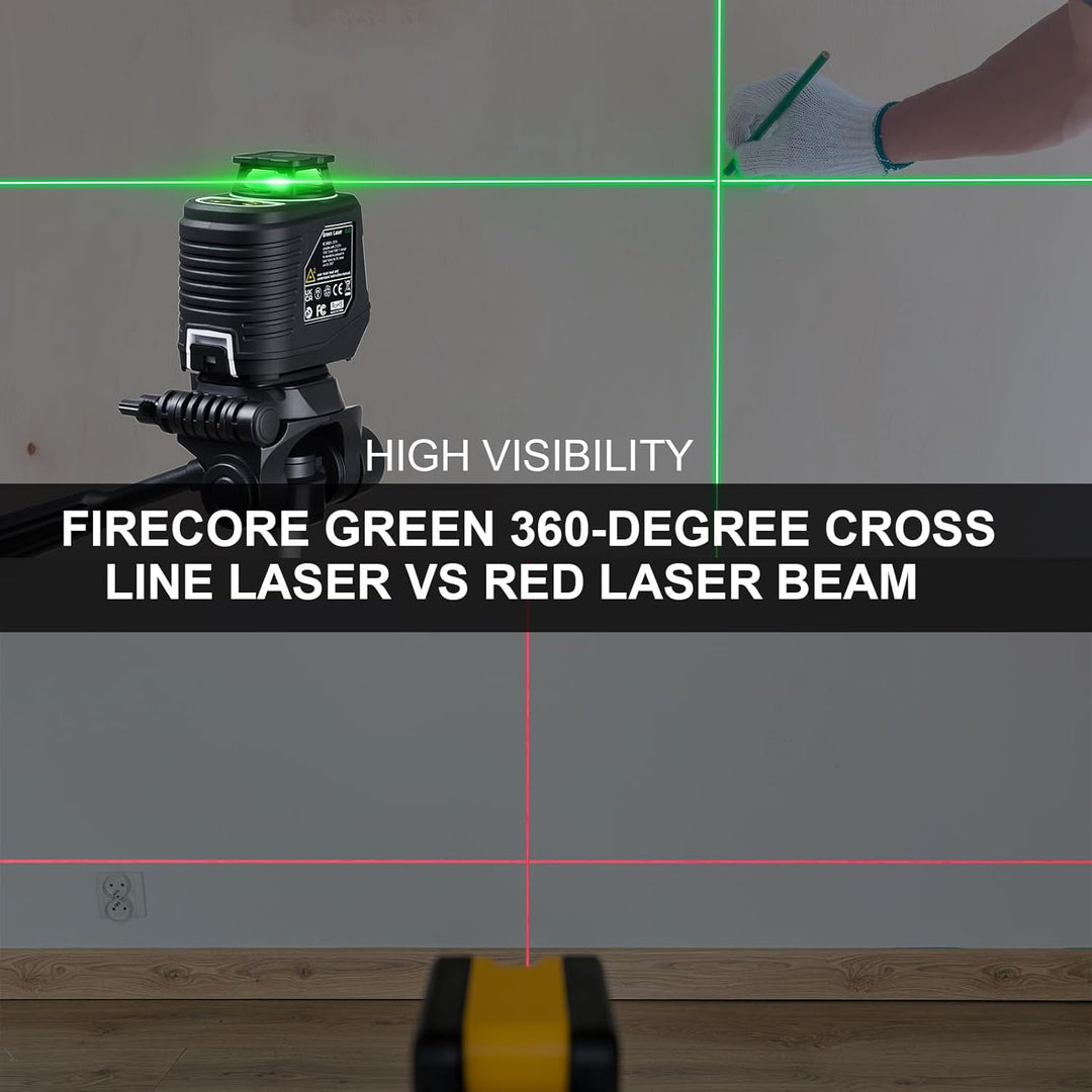 Firecore Kreuzlinienlaser, 360° selbstnivellierender Linienlaser mit horizontalen und vertikalen Lin