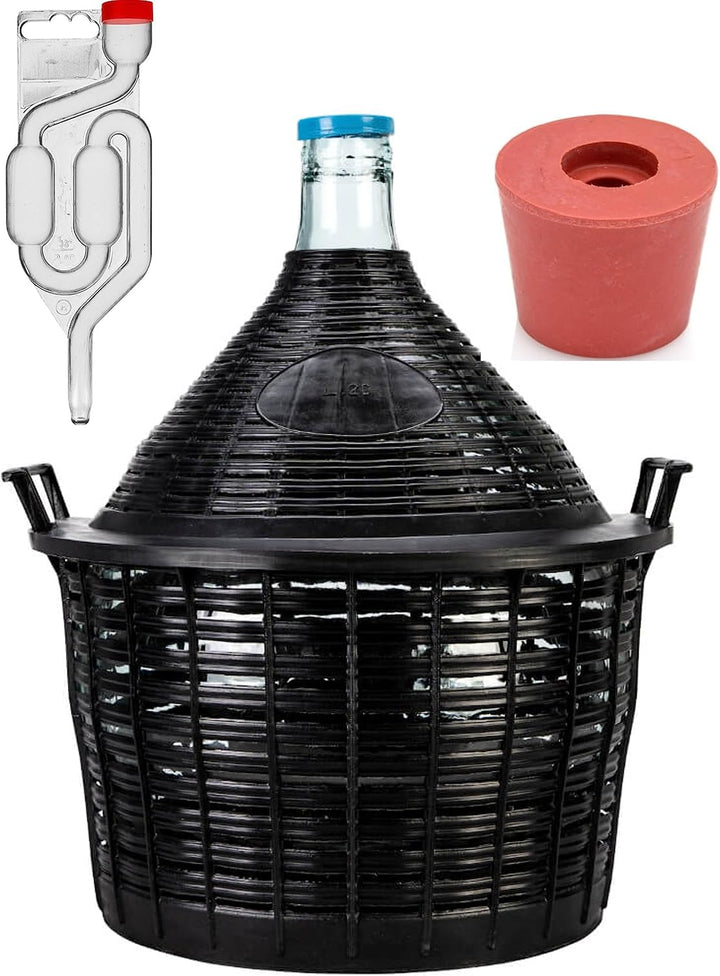 lilawelt24 WEINSET 10 L Glasballon +Gummistopfen+ GÄRRÖHRCHEN+ WEINHEFE+ Kaliumdisulfit Weinballon,