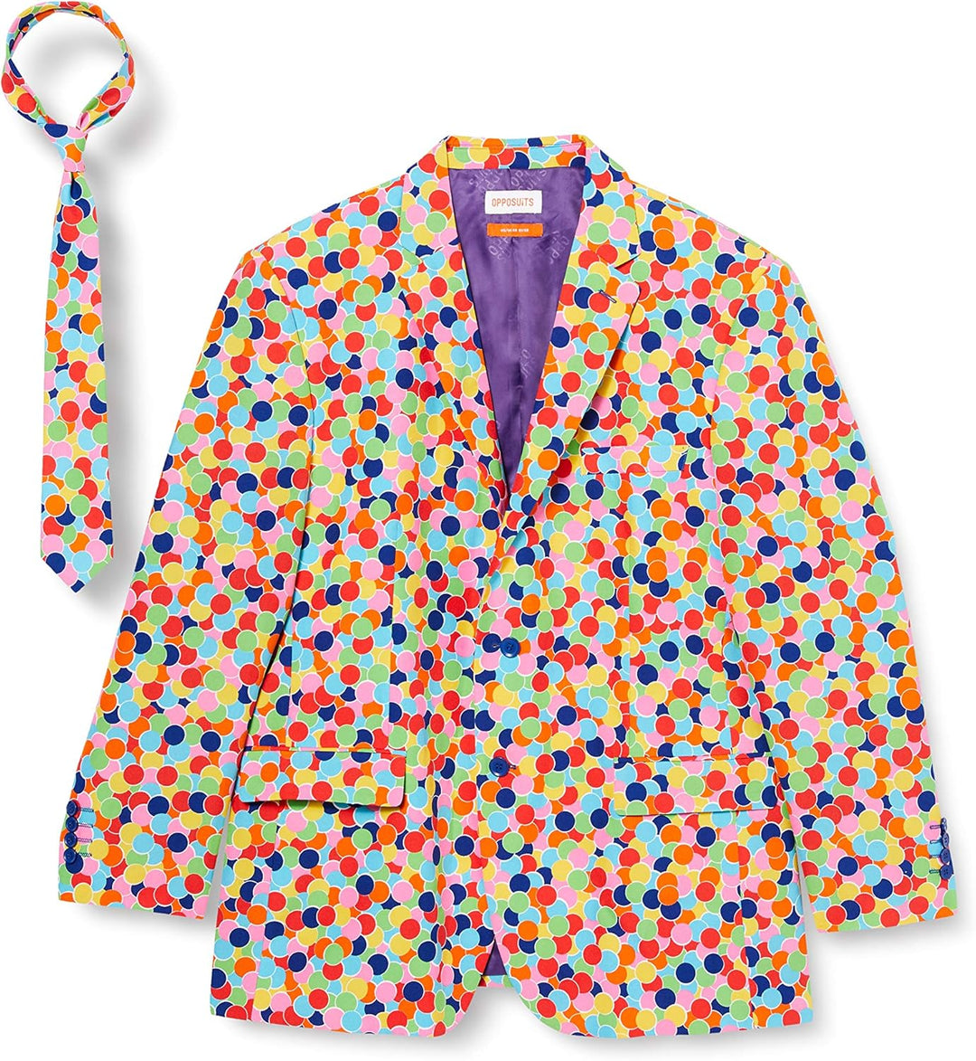 OppoSuits Karnevalskostüme Herren festlichem Druck Anzug mit Krawatte 38 Confetteroni, 38 Confettero