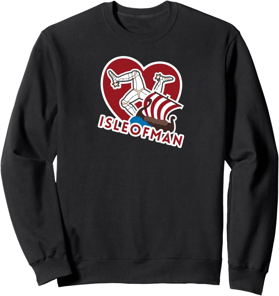 Isle Of Man Love Heart Viking Longship 3 Legs Manx Flag Sweatshirt