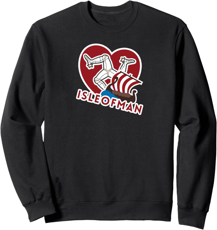 Isle Of Man Love Heart Viking Longship 3 Legs Manx Flag Sweatshirt