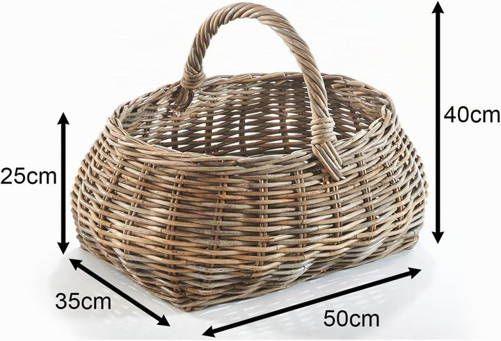 Kobolo Rattankorb Einkaufskorb Korb mit Henkel aus Rattan in kubu Grey