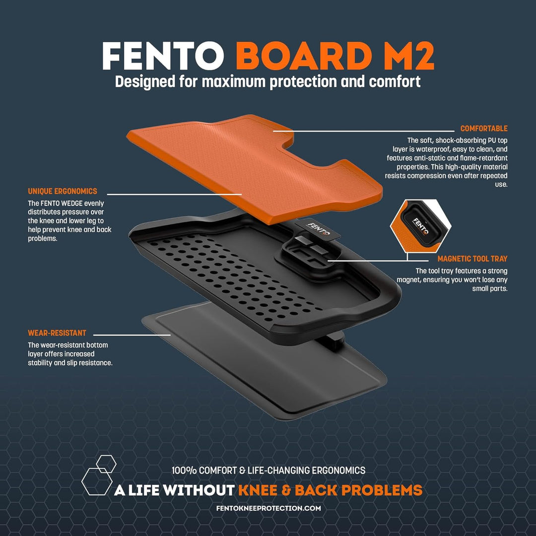FENTO BOARD M2 | Ergonomisches Kniebrett | Multifunktionales Kniekissen mit Magnet-Ablage, Anti-Ruts