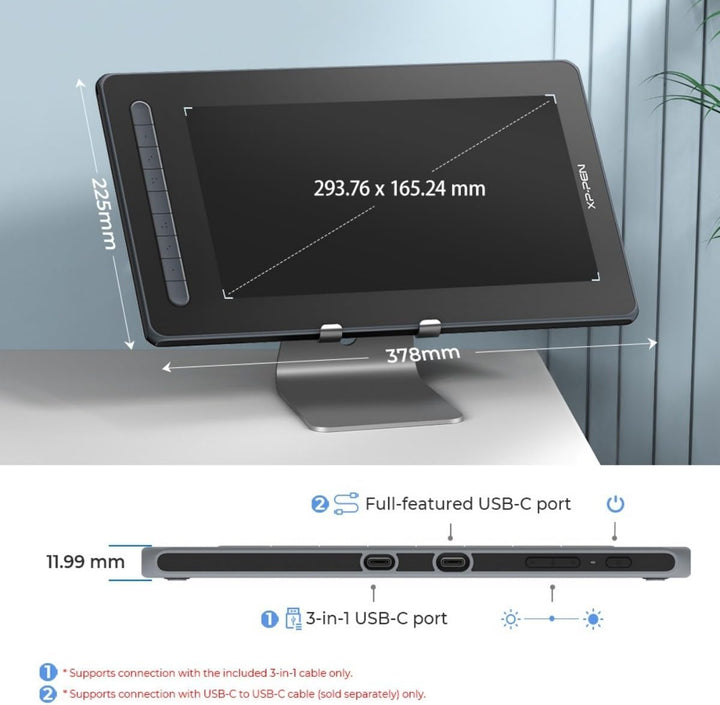 XPPen Artist 13 2 Gen. Grafiktablett, 13,3 Zoll Stift Display, 127% sRGB Farbraum, X3 Smart-Chip Sti