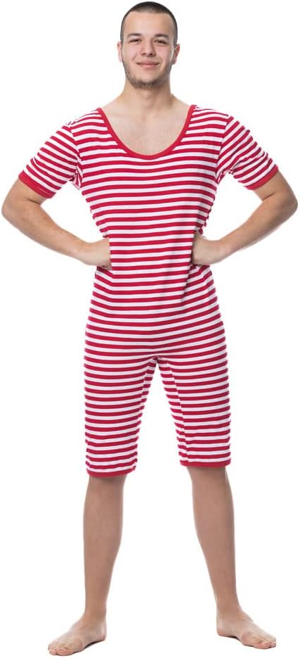 Ringel-Badeanzug für Herren in rot-weiss Gr. XL Junggesellenabschied Kostüm