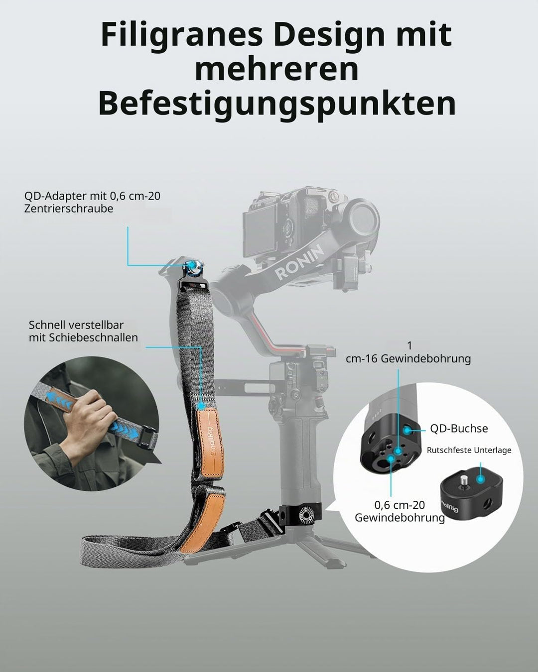 SMALLRIG RS3 RS2 Gewichtsreduzierender Schultergurt Shoulder Strap kompatibel mit Sling-Griff für DJ