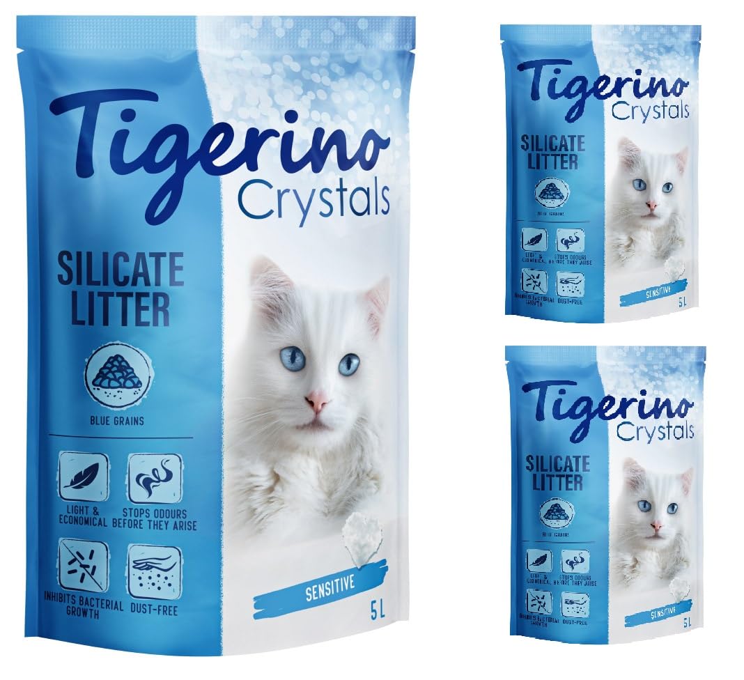 Tigerino - Crystals Katzenstreu 15L Blau| Multipack | Sensitive, parfümfrei | für geruchssensible Ka