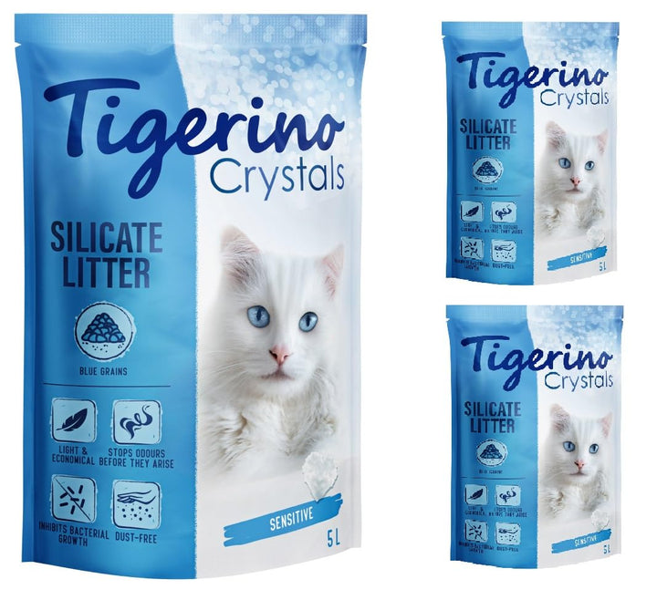 Tigerino - Crystals Katzenstreu 15L Blau| Multipack | Sensitive, parfümfrei | für geruchssensible Ka