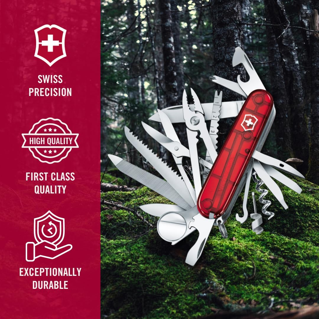Victorinox Taschenmesser Swiss Champ (33 Funktionen: Metallfeile, Mini-Schraubendreher) rot Rot Tran