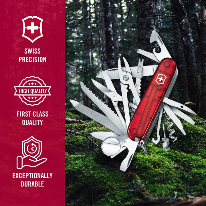 Victorinox Taschenmesser Swiss Champ (33 Funktionen: Metallfeile, Mini-Schraubendreher) rot Rot Tran