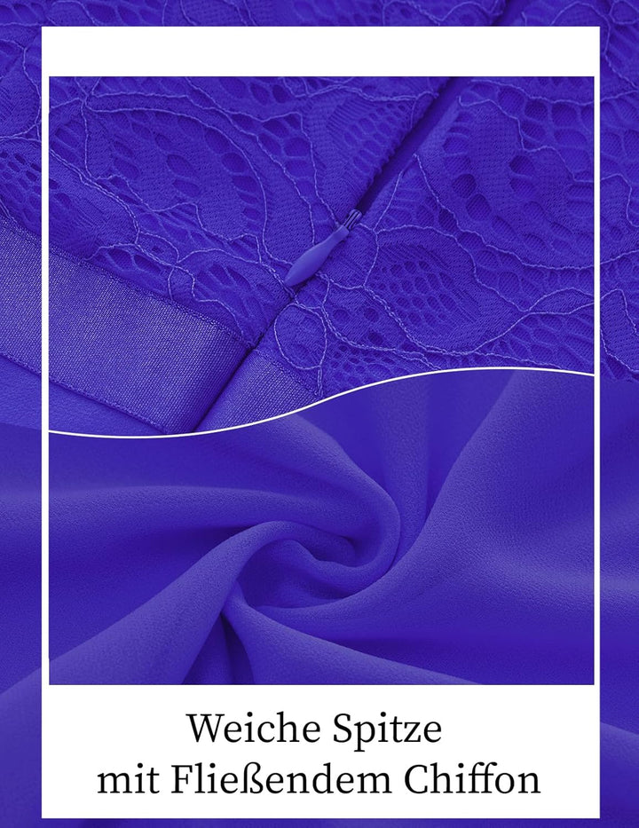 DRESSTELLS Damen Ballkleid Lang Abendkleider Elegant für Hochzeit mit Kurze Ärmel XXL Royal Blue, XX