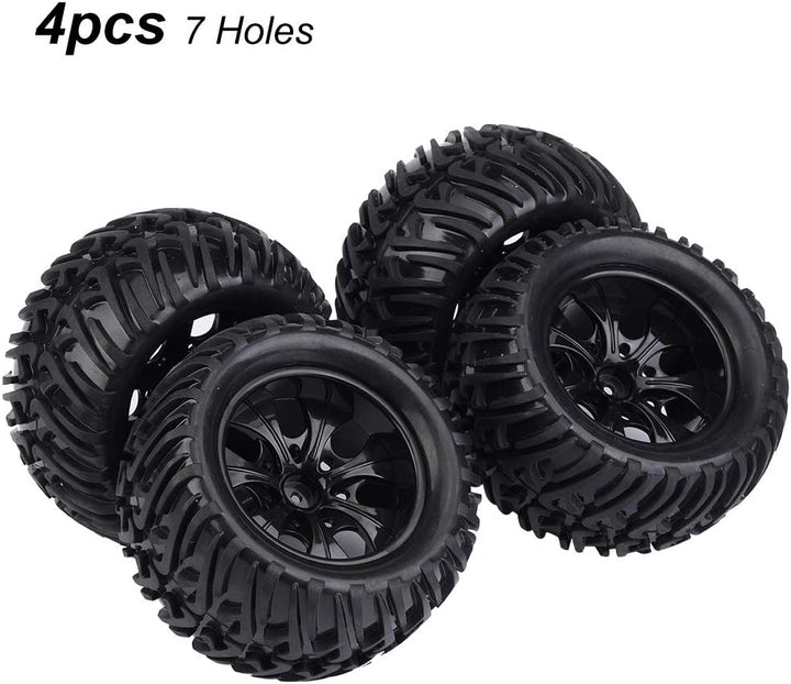 Dilwe RC Auto Reifen, 4 Stück Y-förmigen Muster Reifen Gummireifen mit Naben für 1/10 Skala RC LKW A