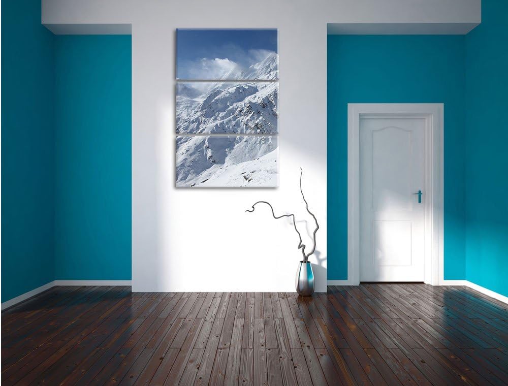 Pixxprint schneebedeckte Berggipfel 3-Teiler Leinwandbild 120x80 Bild auf Leinwand