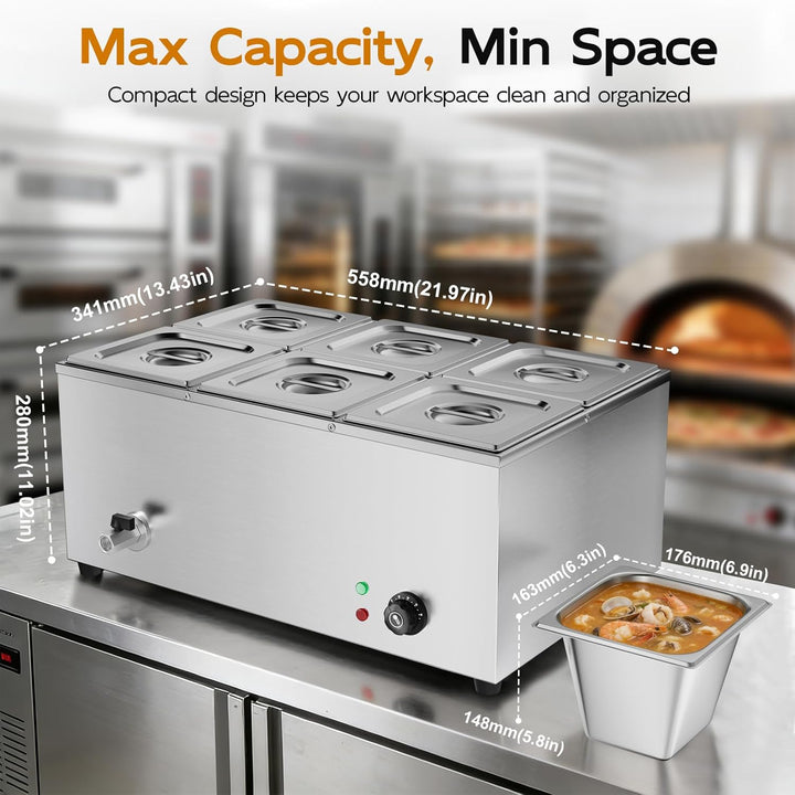 TAIMIKO Elektrisches Badezimmer, Edelstahl, 220 V, professionelle Speisew?rmer, Bain Marie mit 6 F?C