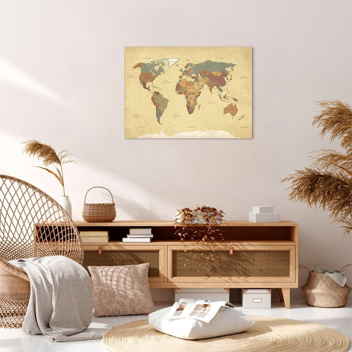 Bilder auf Leinwand Karte Welt Land Leinwandbild mit Rahmen 70x50cm Wandbilder Dekoration Wohnzimmer