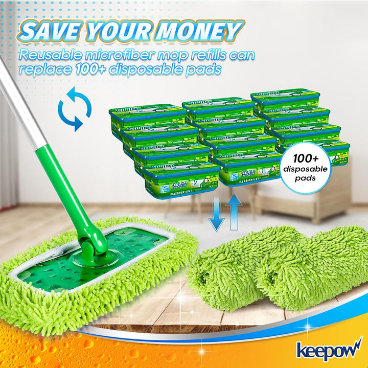 KEEPOW Wiederverwendbare Bodentücher für Swiffer Bodenwischer, Absorbierende Mikrofaser für Swiffer