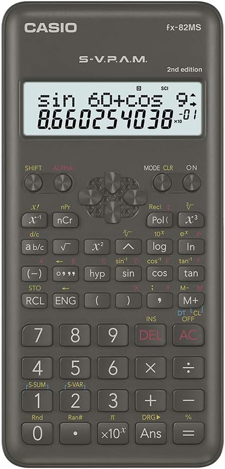 Casio fx-82MS Taschenrechner, wissenschaftlicher Taschenrechner, Schwarz, 12 Ziffern, 2 Zeilen, Batt