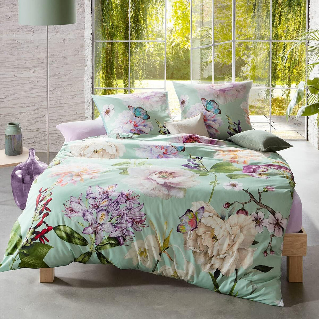 fleuresse Mako-Satin Bettwäsche Bed Art S Nuneaton mint 1 Bettbezug 200 x 200 cm + 2 Kissenbezüge 80