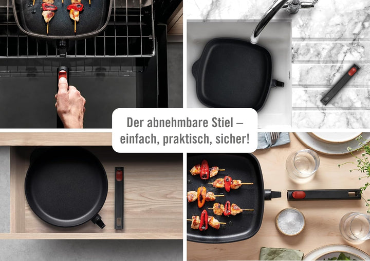 Woll Eco Logic QXR Guss-Flachpfanne - Induktiv -, Ø 24 cm, 5 cm hoch, mit abnehmbaren Stiel - Geeign