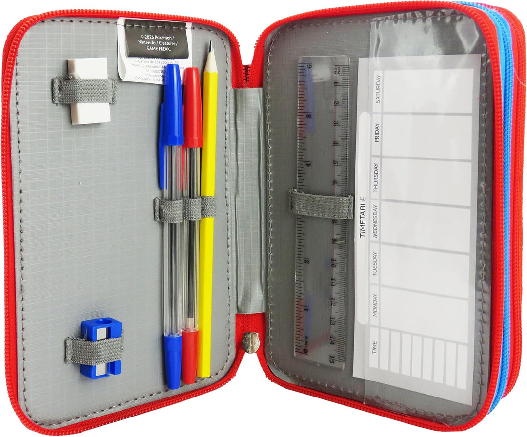 CYPBRANDS Pokémon-Federmäppchen, 3-stöckig, Schulmaterial, Mehrfarbig, offizielles Produkt