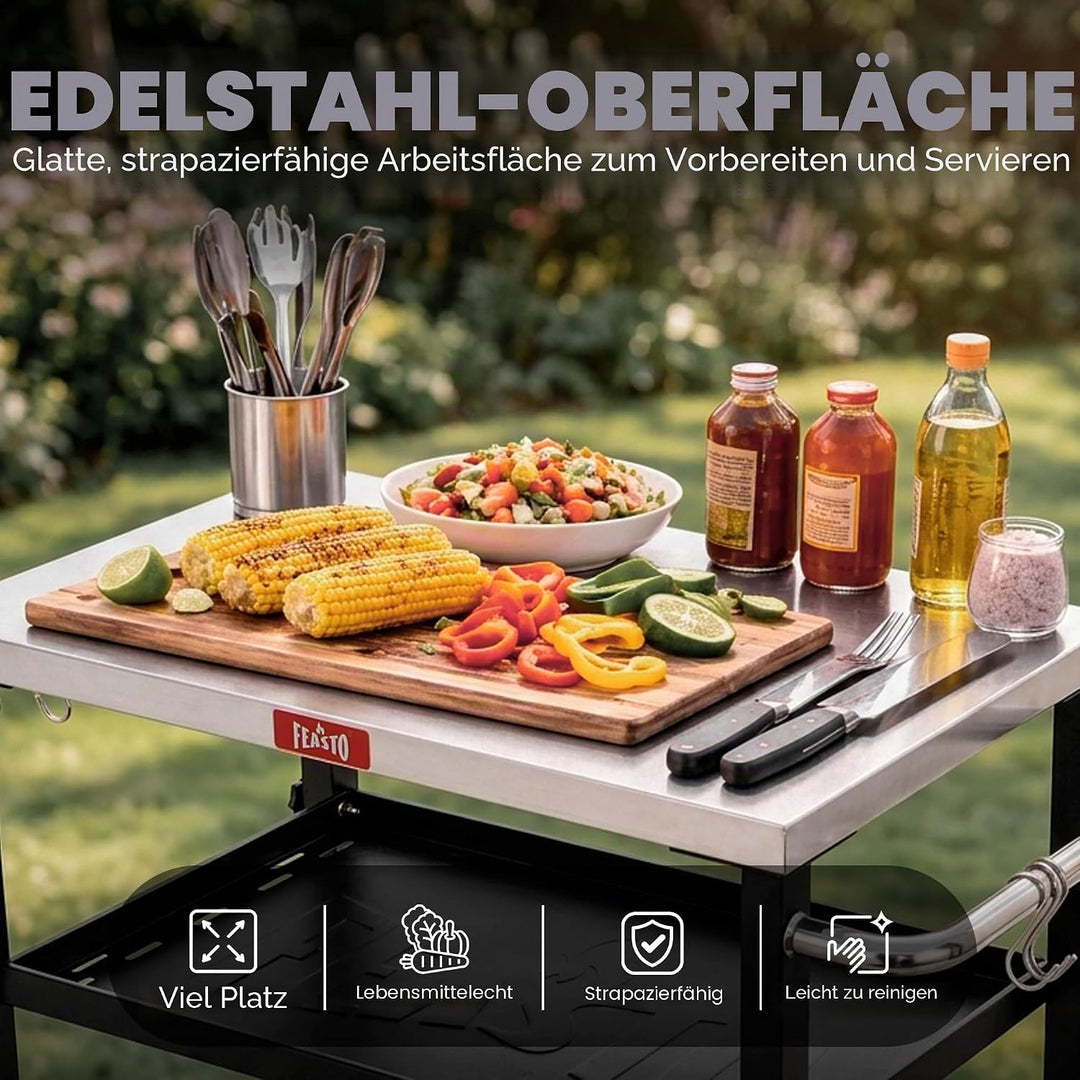 Feasto Rollender 3-stöckiger Verstellbarer Pizza-Ofen-Tisch und Lebensmittelzubereitung, für Zuhause