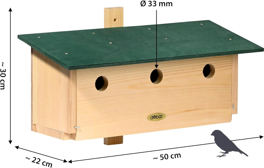 dobar® VOBU Spezial-Nistkasten aus Holz für Spatzen - 3 in 1 Höhlen-Nisthilfe für Sperlinge - mit Re