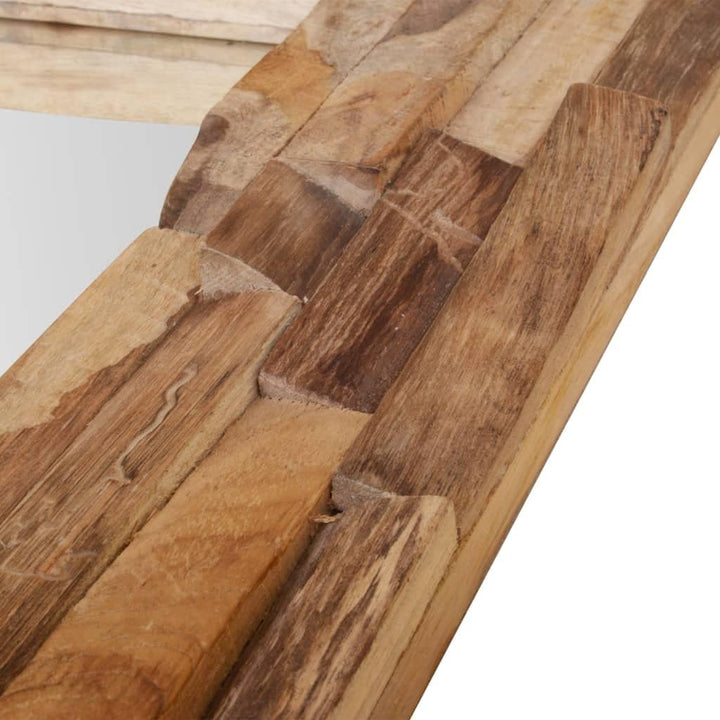 vidaXL Teak Dekorativer Spiegel Handgefertigt mit 4 Aufhängehaken Holzspiegel Wandspiegel Flurspiege