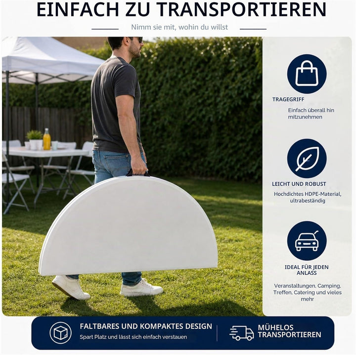 HOMELUX 710091 Klapptisch, Kunstharz, rund, 120 cm hoch, 74 cm