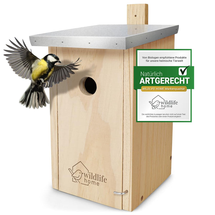 WILDLIFE HOME Nistkasten Meisen mit Metalldach für Kohlmeisen &amp; Co. I nach NABU aus verschraubtem Ma