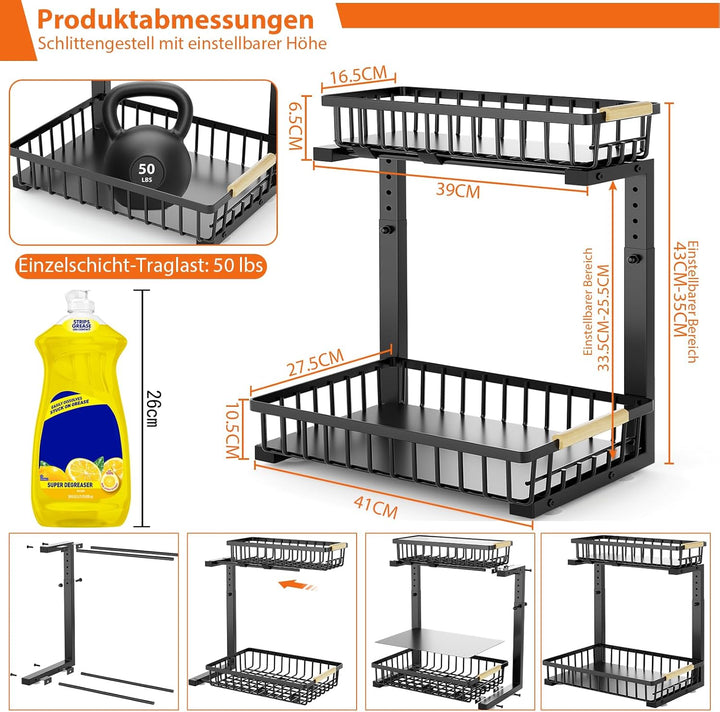 2er-Pack Küchen Spülschrank Organizer,2 Stöckig Ebene Kann Geschoben Metall | Küchen Organizer,Höhen
