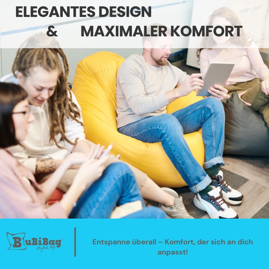 BuBiBag 2in1 Sitzsack L - XXL mit Füllung für Kinder &amp; Erwachsene, Gaming Beanbag &amp; Bodenkissen für