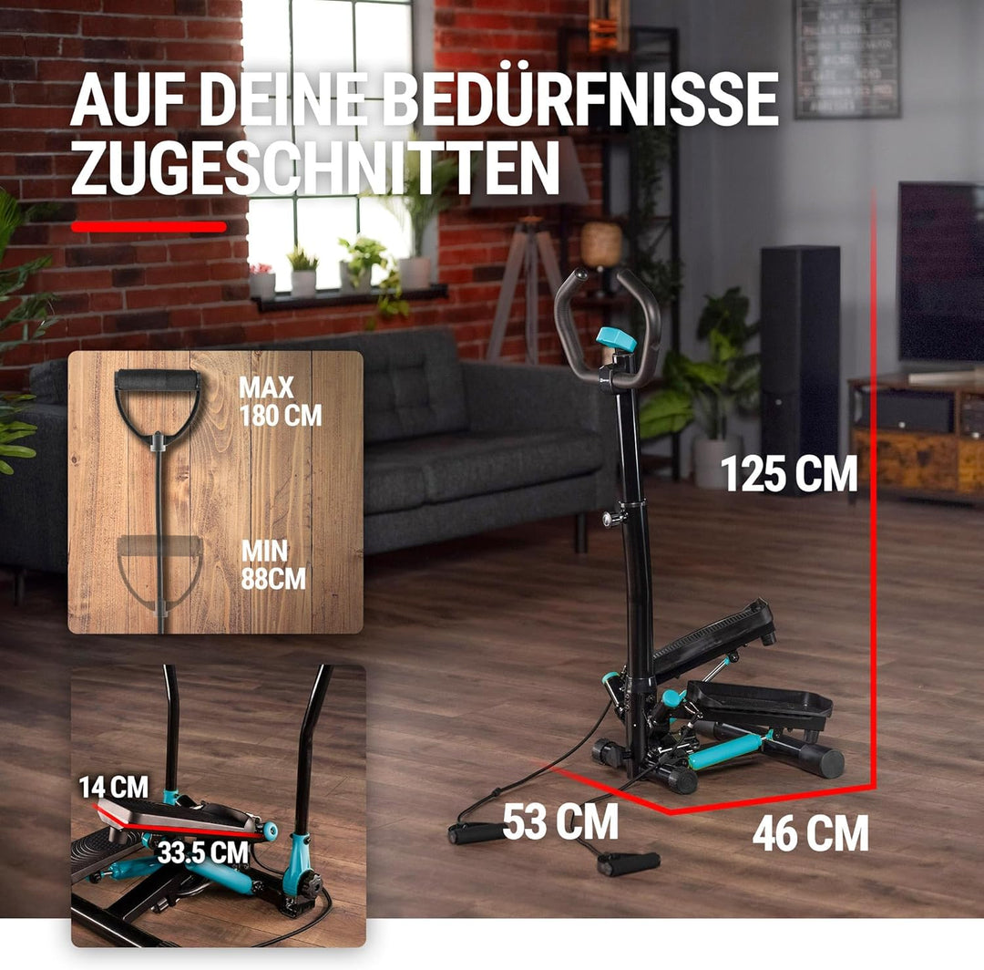 Hop-Sport Swing Side Stepper HS-055S mit verstellbarem Haltegriff Trainingsbändern Computer verstell