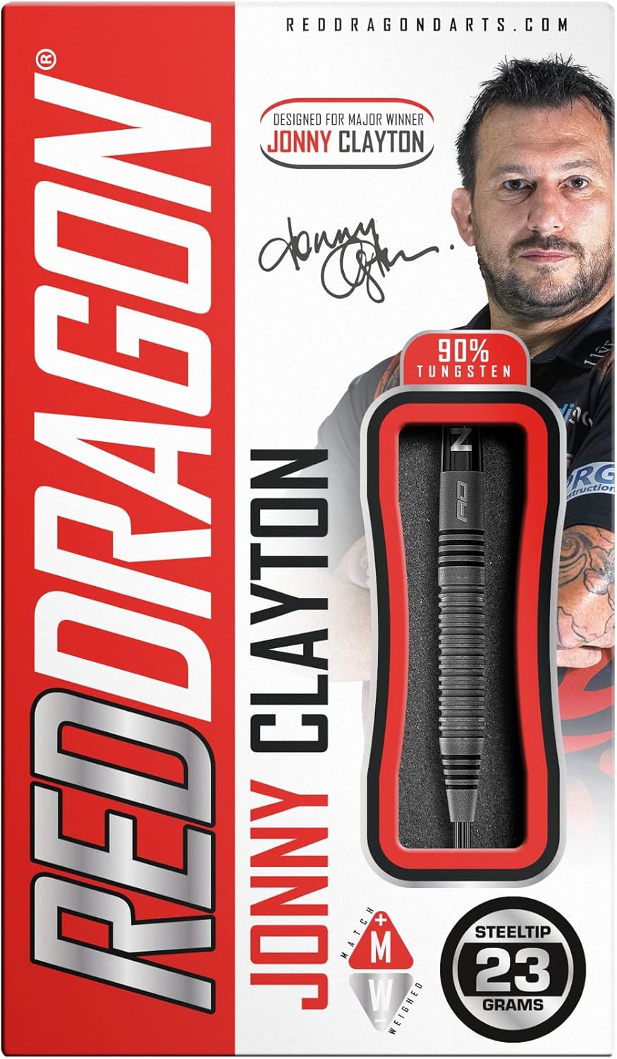 RED DRAGON Jonny Clayton Oxide Auflage Premium Tungsten Darts Set mit Flights und Stielen 23.0 Gramm