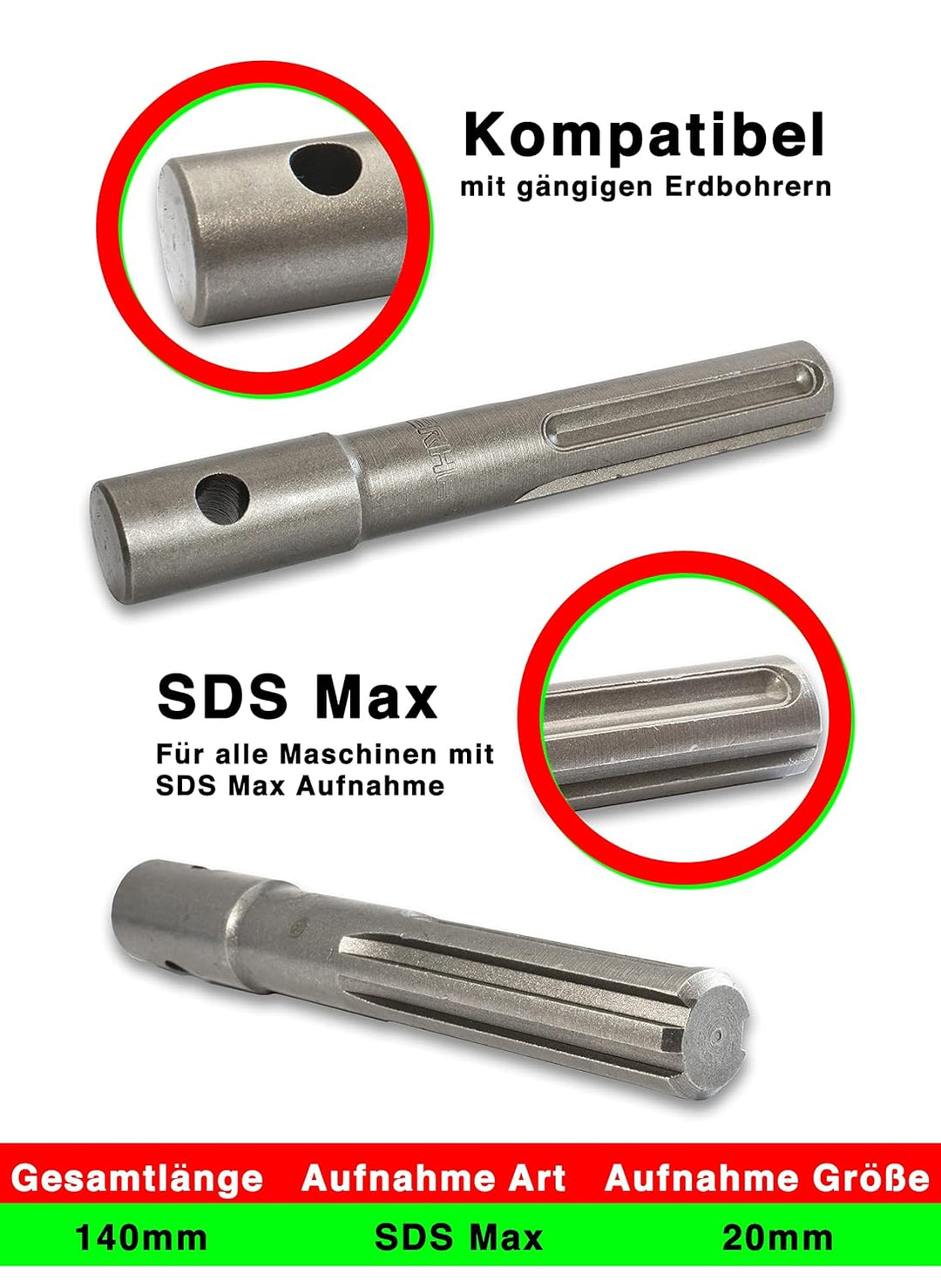 WERHE® Profi Bohrer, Erdbohrer für bohrmaschine 150 mm robust mit SDS Max Adapter - Pfahlbohrer Brun