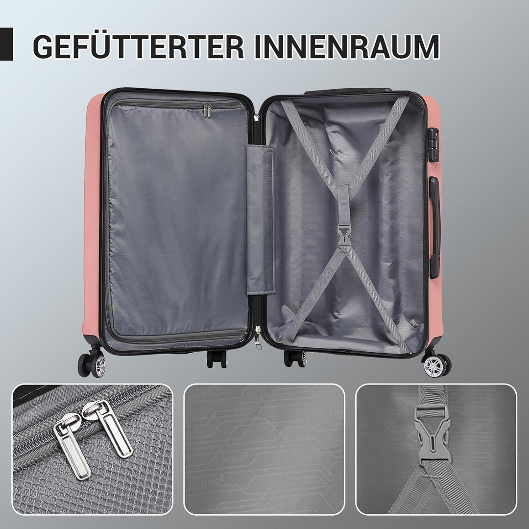 KONO Kofferset 3 Teilig Hartschalenkoffer von ABS Trolley Handgepäck Koffer Gepäck-Sets M-L-XL Reise
