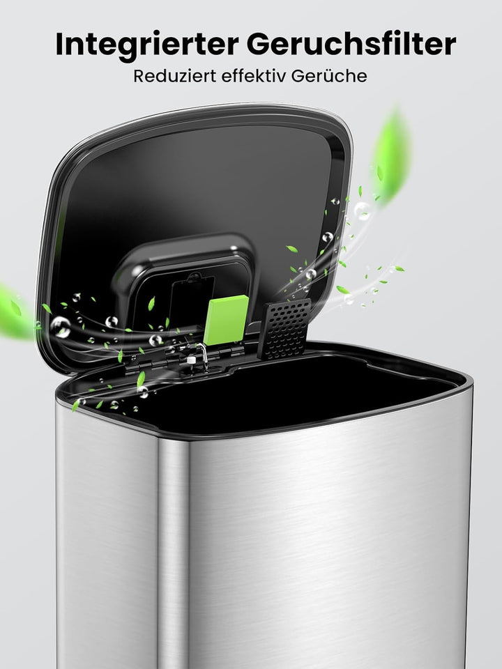YEAUPE PRO Mülleimer Küche 50L Edelstahl, Treteimer mit Deckel Soft Close, Abfalleimer mit Herausneh