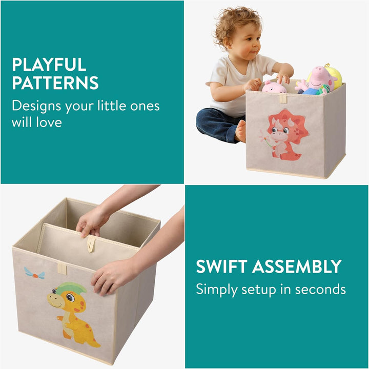 Navaris Aufbewahrungsbox Kinderzimmer - 4er Set - 33 x 33cm Kinder Spielzeug Box Dinosaurier Design